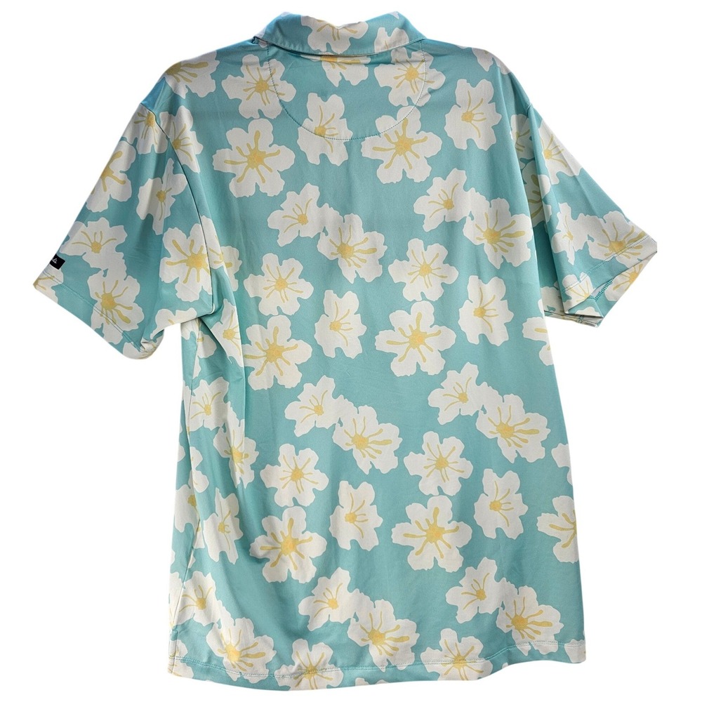 Bad Birdie Mens Golf Polo Shirt Aqua Floral Short Sleeve Button Up Size L - Picture 2 of 8